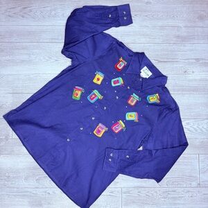 Vintage Quaker factory jelly jar jam jar long sleeve button Front shirt blouse L